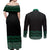 Maori Taniko Patterns Couples Matching Off Shoulder Maxi Dress and Long Sleeve Button Shirt Pounamu Niho Taniwha Mix Paatiki Motifs