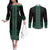 Maori Taniko Patterns Couples Matching Off The Shoulder Long Sleeve Dress and Long Sleeve Button Shirt Pounamu Niho Taniwha Mix Paatiki Motifs