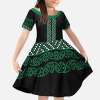 Maori Taniko Patterns Family Matching Off Shoulder Maxi Dress and Hawaiian Shirt Pounamu Niho Taniwha Mix Paatiki Motifs