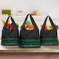 Maori Taniko Patterns Grocery Bag Pounamu Niho Taniwha Mix Paatiki Motifs LT7 3-pack One Size Green - Polynesian Pride
