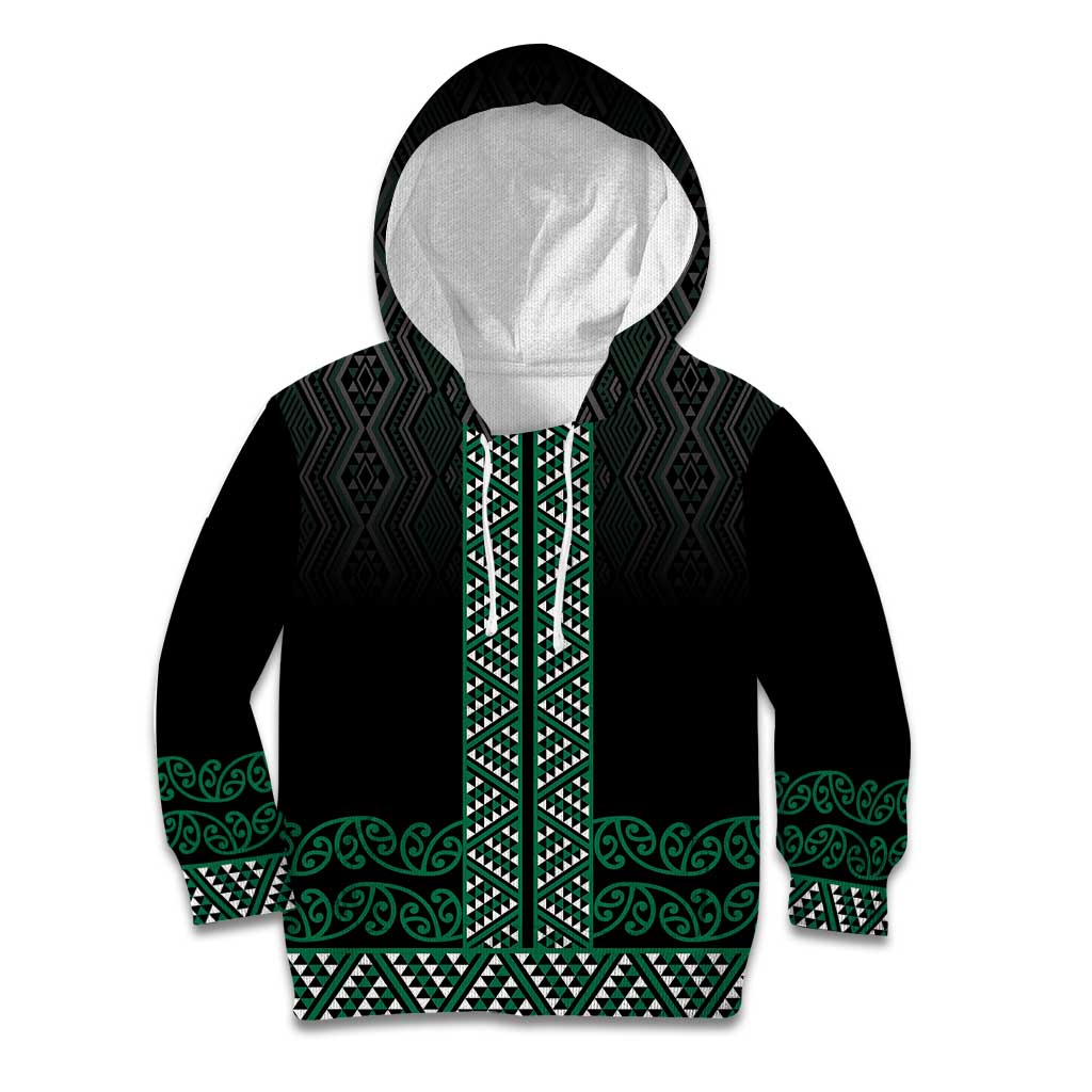 Maori Taniko Patterns Kid Hoodie Pounamu Niho Taniwha Mix Paatiki Motifs