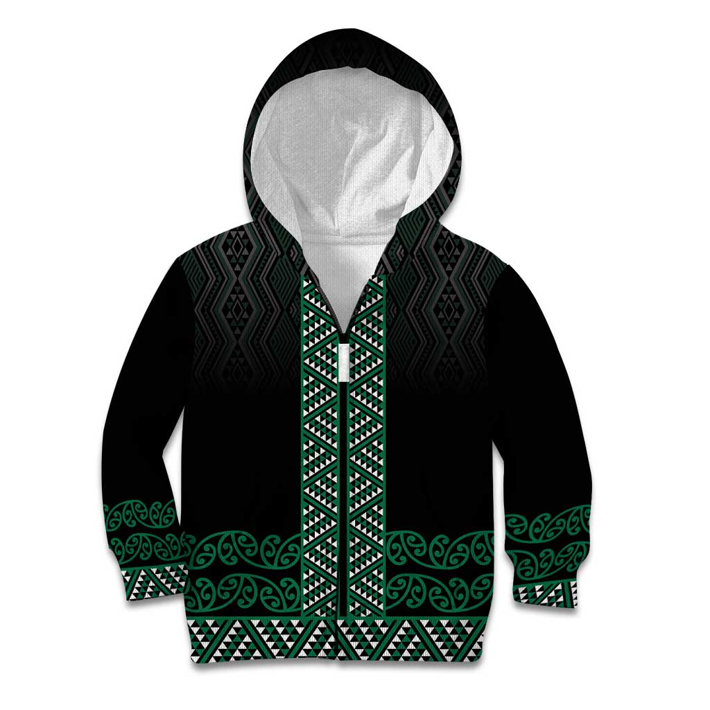 Maori Taniko Patterns Kid Hoodie Pounamu Niho Taniwha Mix Paatiki Motifs