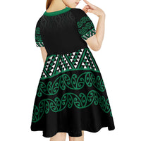Maori Taniko Patterns Kid Short Sleeve Dress Pounamu Niho Taniwha Mix Paatiki Motifs LT7 - Polynesian Pride