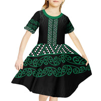 Maori Taniko Patterns Kid Short Sleeve Dress Pounamu Niho Taniwha Mix Paatiki Motifs LT7 - Polynesian Pride