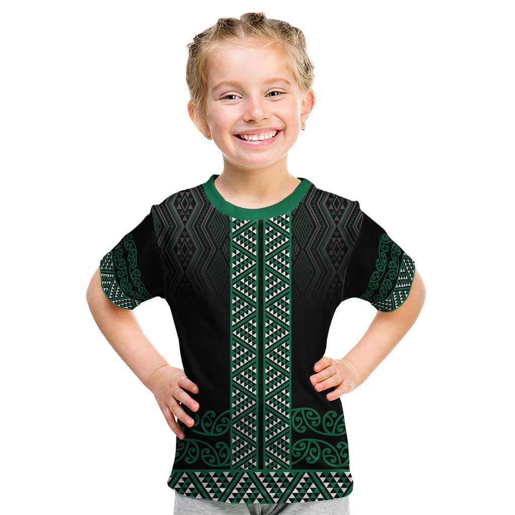 Maori Taniko Patterns Kid T Shirt Pounamu Niho Taniwha Mix Paatiki Motifs