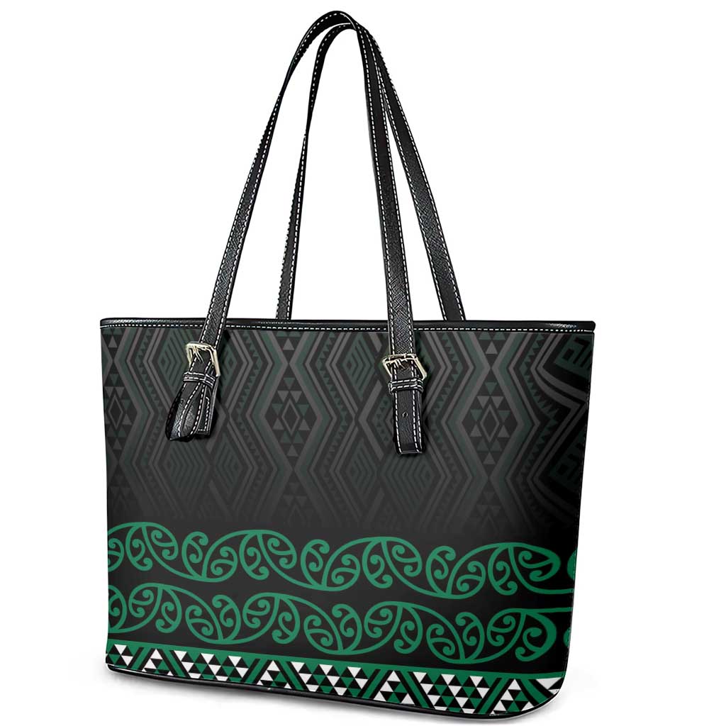 Maori Taniko Patterns Leather Tote Bag Pounamu Niho Taniwha Mix Paatiki Motifs