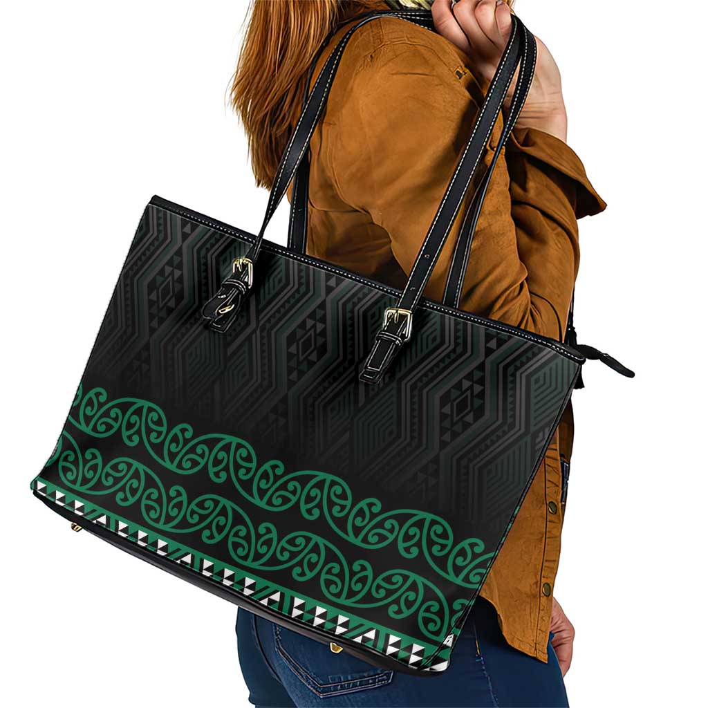 Maori Taniko Patterns Leather Tote Bag Pounamu Niho Taniwha Mix Paatiki Motifs