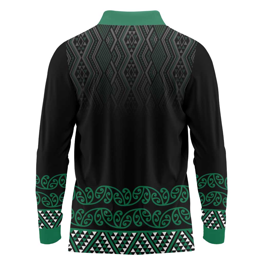 Maori Taniko Patterns Long Sleeve Polo Shirt Pounamu Niho Taniwha Mix Paatiki Motifs