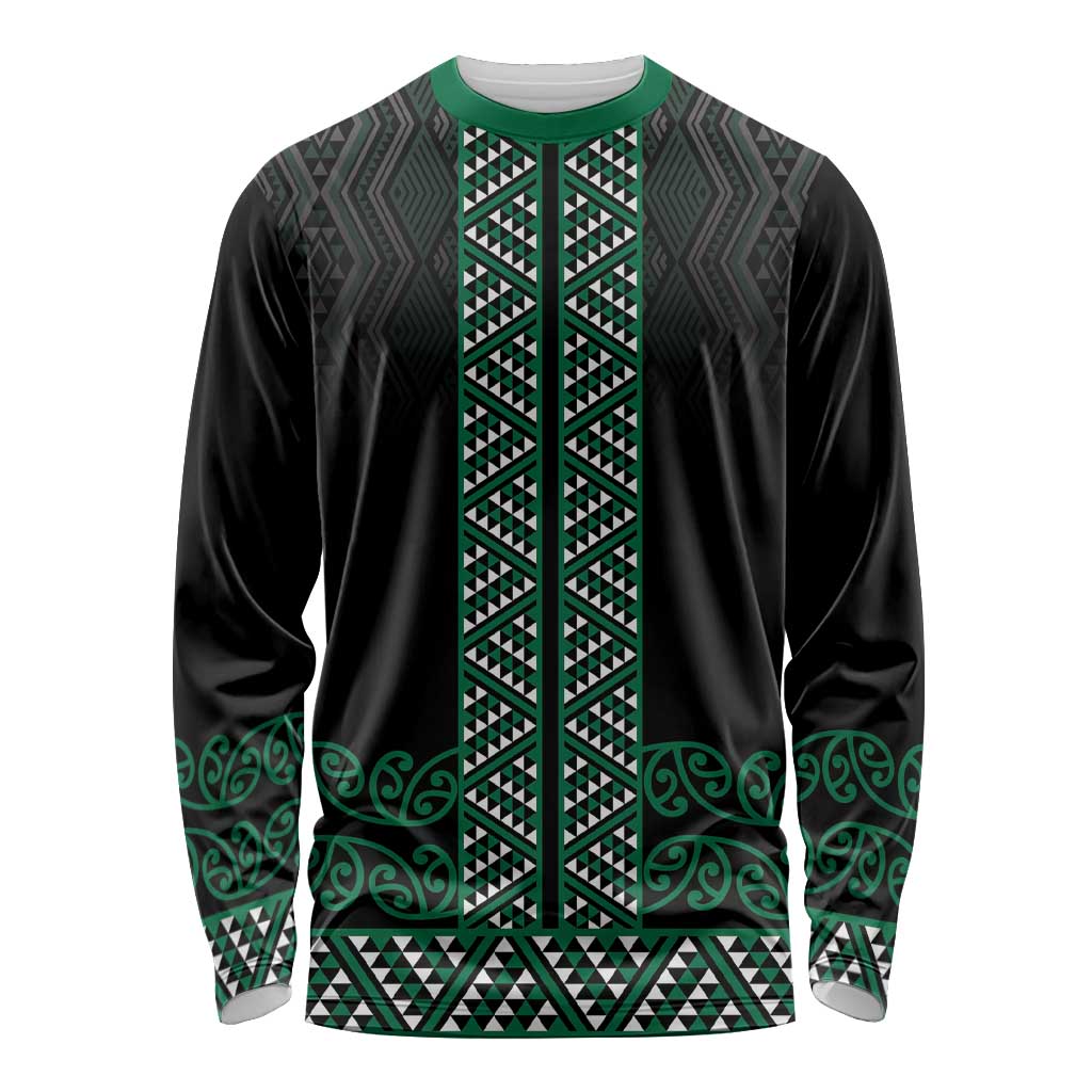 Maori Taniko Patterns Long Sleeve Shirt Pounamu Niho Taniwha Mix Paatiki Motifs LT7 Unisex Green - Polynesian Pride
