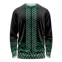 Maori Taniko Patterns Long Sleeve Shirt Pounamu Niho Taniwha Mix Paatiki Motifs LT7 Unisex Green - Polynesian Pride