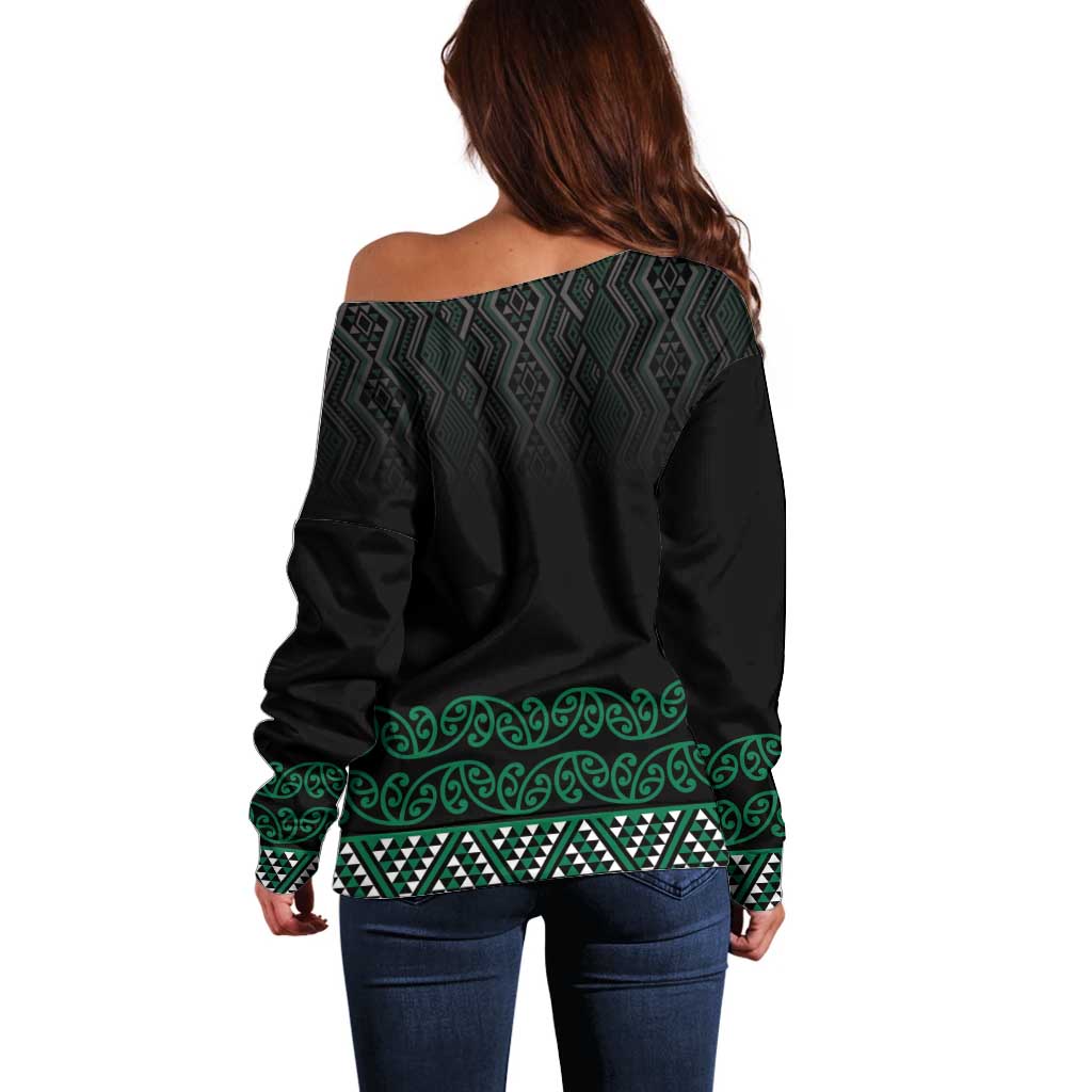 Maori Taniko Patterns Off Shoulder Sweater Pounamu Niho Taniwha Mix Paatiki Motifs