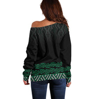 Maori Taniko Patterns Off Shoulder Sweater Pounamu Niho Taniwha Mix Paatiki Motifs