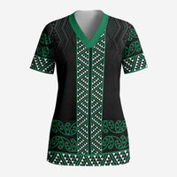 Maori Taniko Patterns Scrub Top Pounamu Niho Taniwha Mix Paatiki Motifs LT7 Adult Green - Polynesian Pride