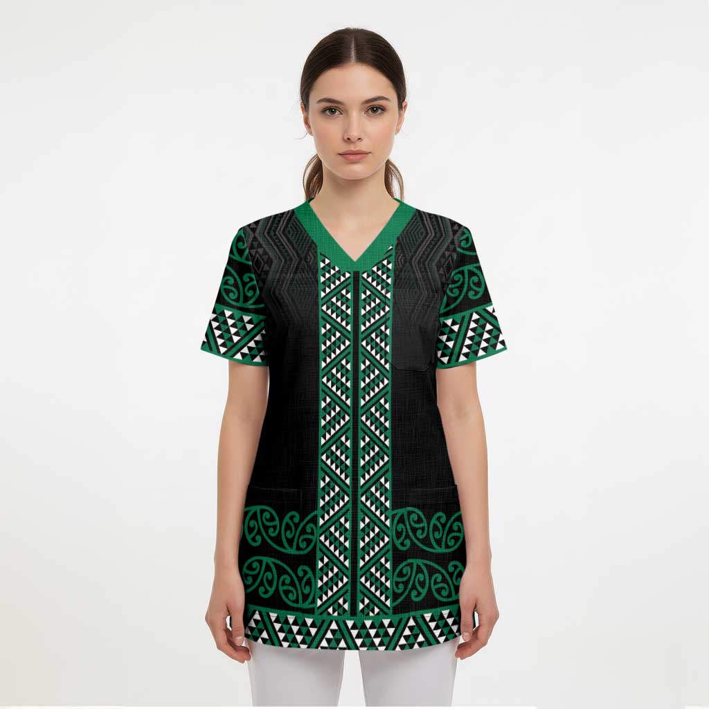 Maori Taniko Patterns Scrub Top Pounamu Niho Taniwha Mix Paatiki Motifs LT7 - Polynesian Pride