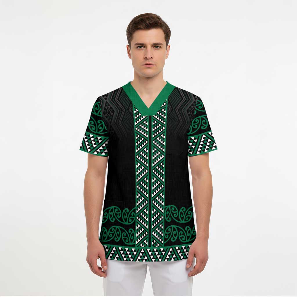 Maori Taniko Patterns Scrub Top Pounamu Niho Taniwha Mix Paatiki Motifs LT7 - Polynesian Pride