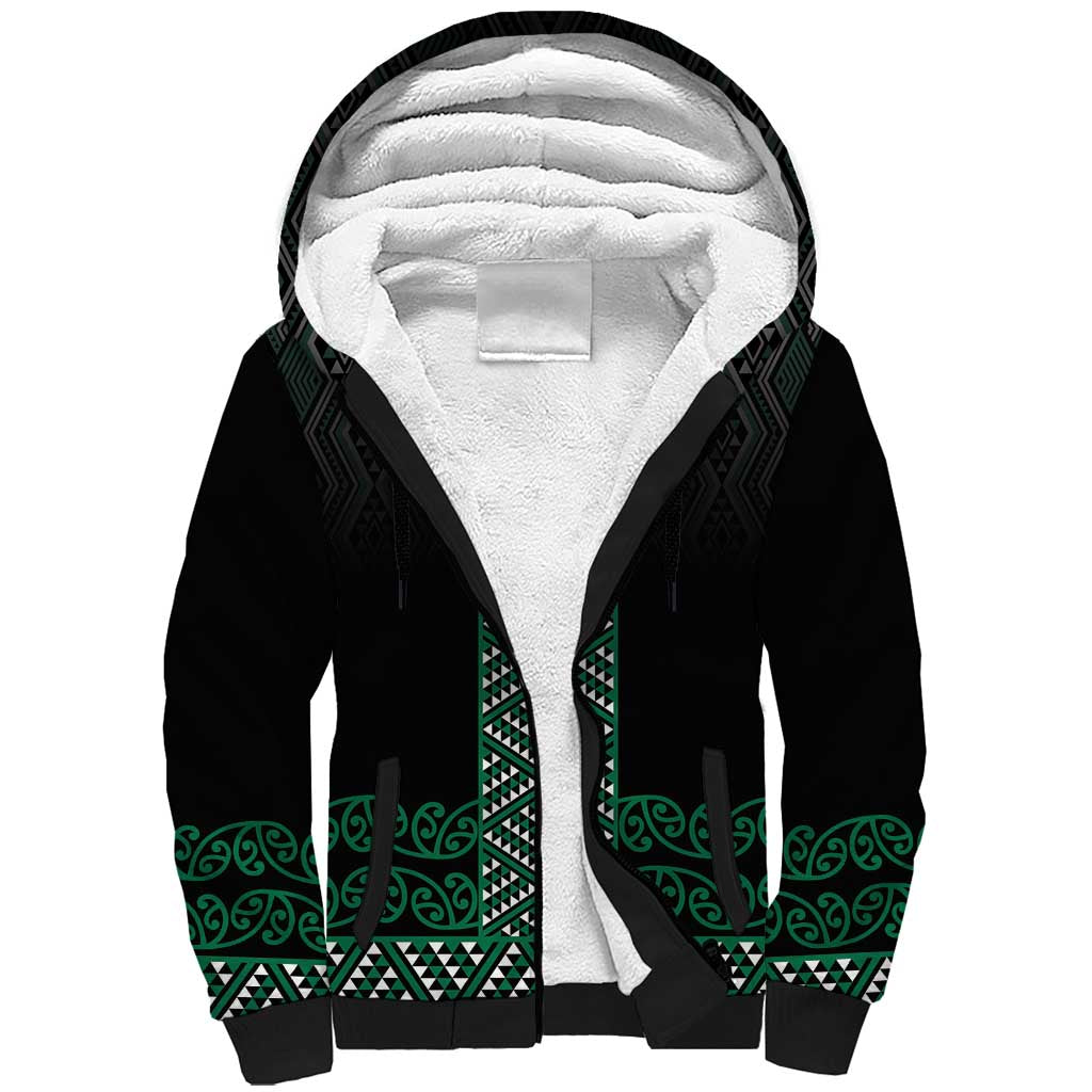 Maori Taniko Patterns Sherpa Hoodie Pounamu Niho Taniwha Mix Paatiki Motifs LT7 Unisex Green - Polynesian Pride