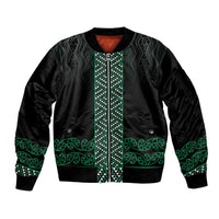 Maori Taniko Patterns Sleeve Zip Bomber Jacket Pounamu Niho Taniwha Mix Paatiki Motifs