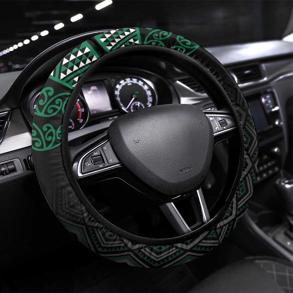 Maori Taniko Patterns Steering Wheel Cover Pounamu Niho Taniwha Mix Paatiki Motifs LT7 Universal Fit Green - Polynesian Pride