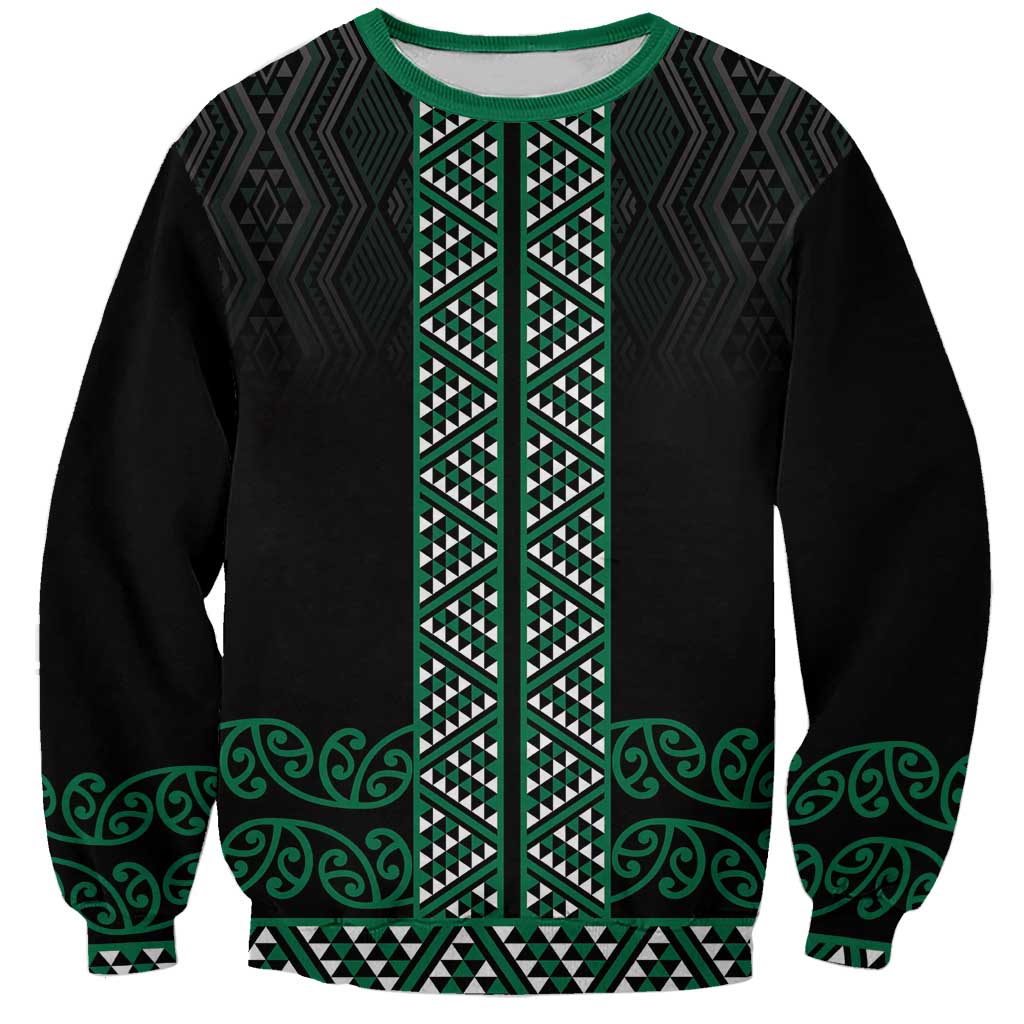 Maori Taniko Patterns Sweatshirt Pounamu Niho Taniwha Mix Paatiki Motifs