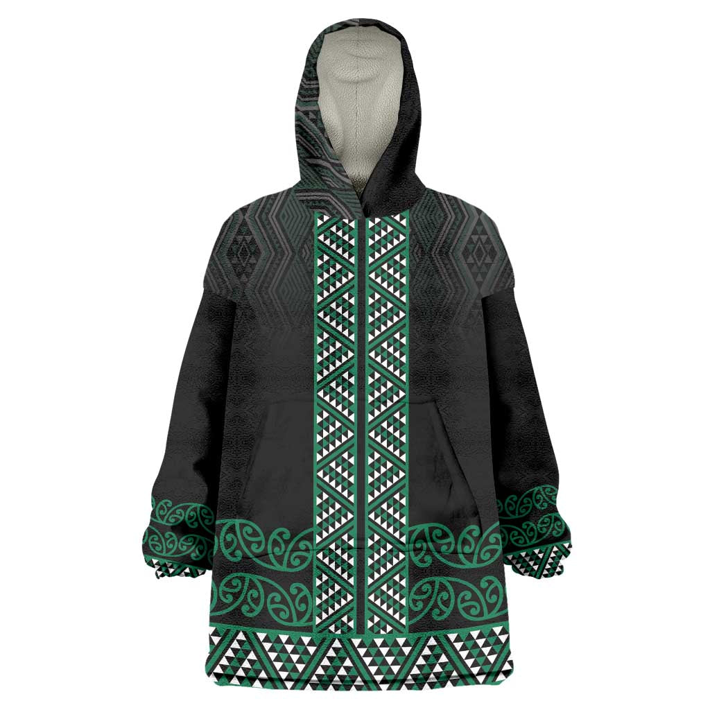 Maori Taniko Patterns Wearable Blanket Hoodie Pounamu Niho Taniwha Mix Paatiki Motifs LT7 One Size Green - Polynesian Pride