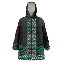 Maori Taniko Patterns Wearable Blanket Hoodie Pounamu Niho Taniwha Mix Paatiki Motifs LT7 One Size Green - Polynesian Pride