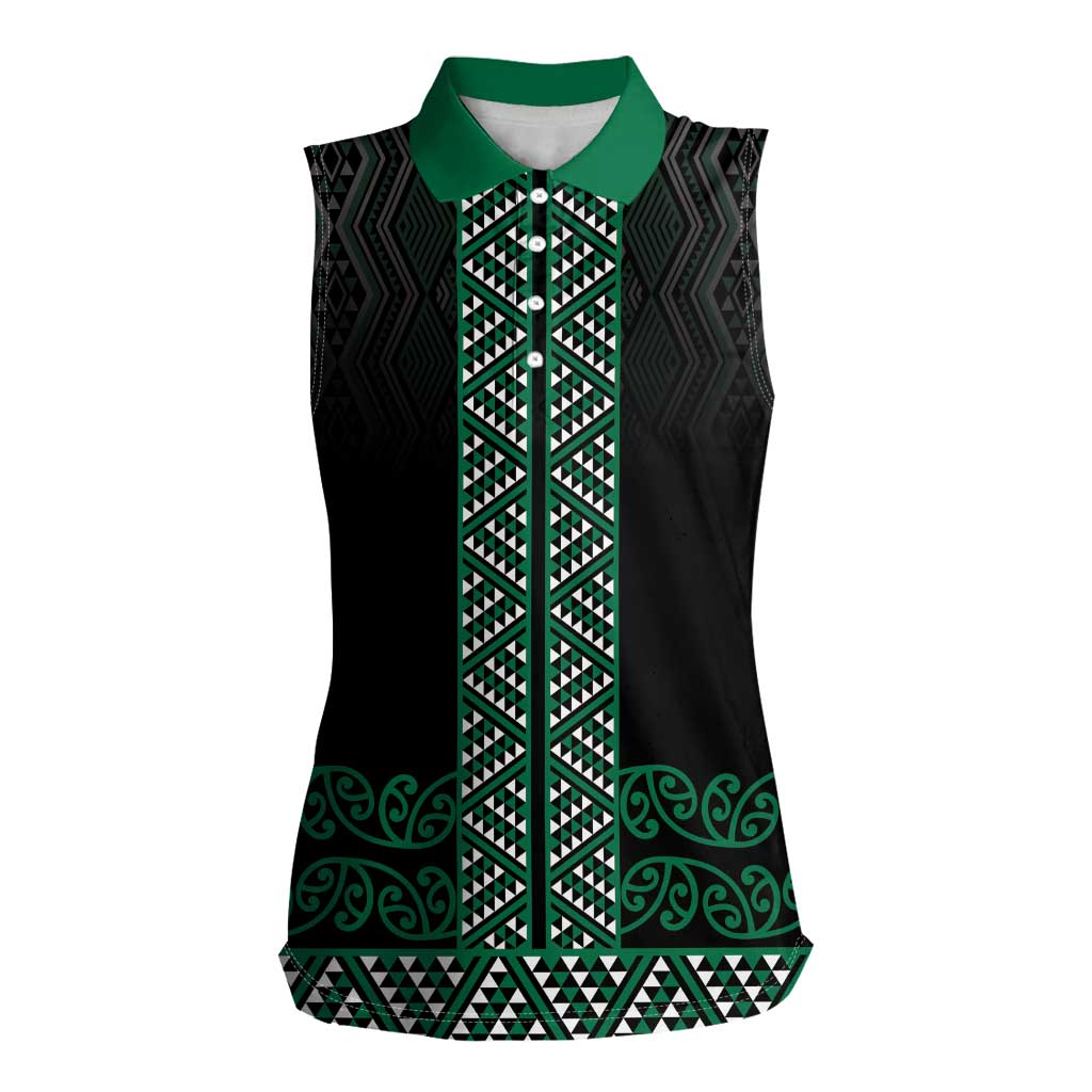 Maori Taniko Patterns Women Sleeveless Polo Shirt Pounamu Niho Taniwha Mix Paatiki Motifs