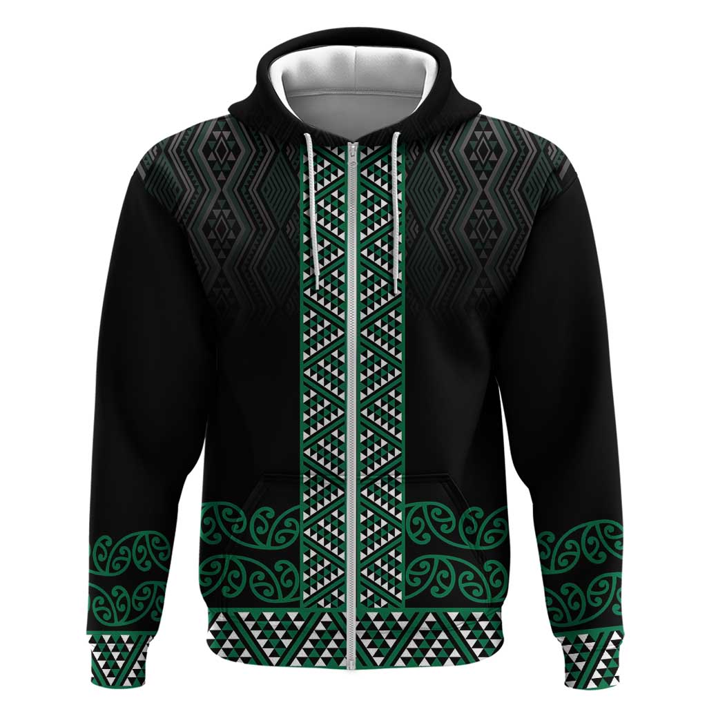 Maori Taniko Patterns Zip Hoodie Pounamu Niho Taniwha Mix Paatiki Motifs