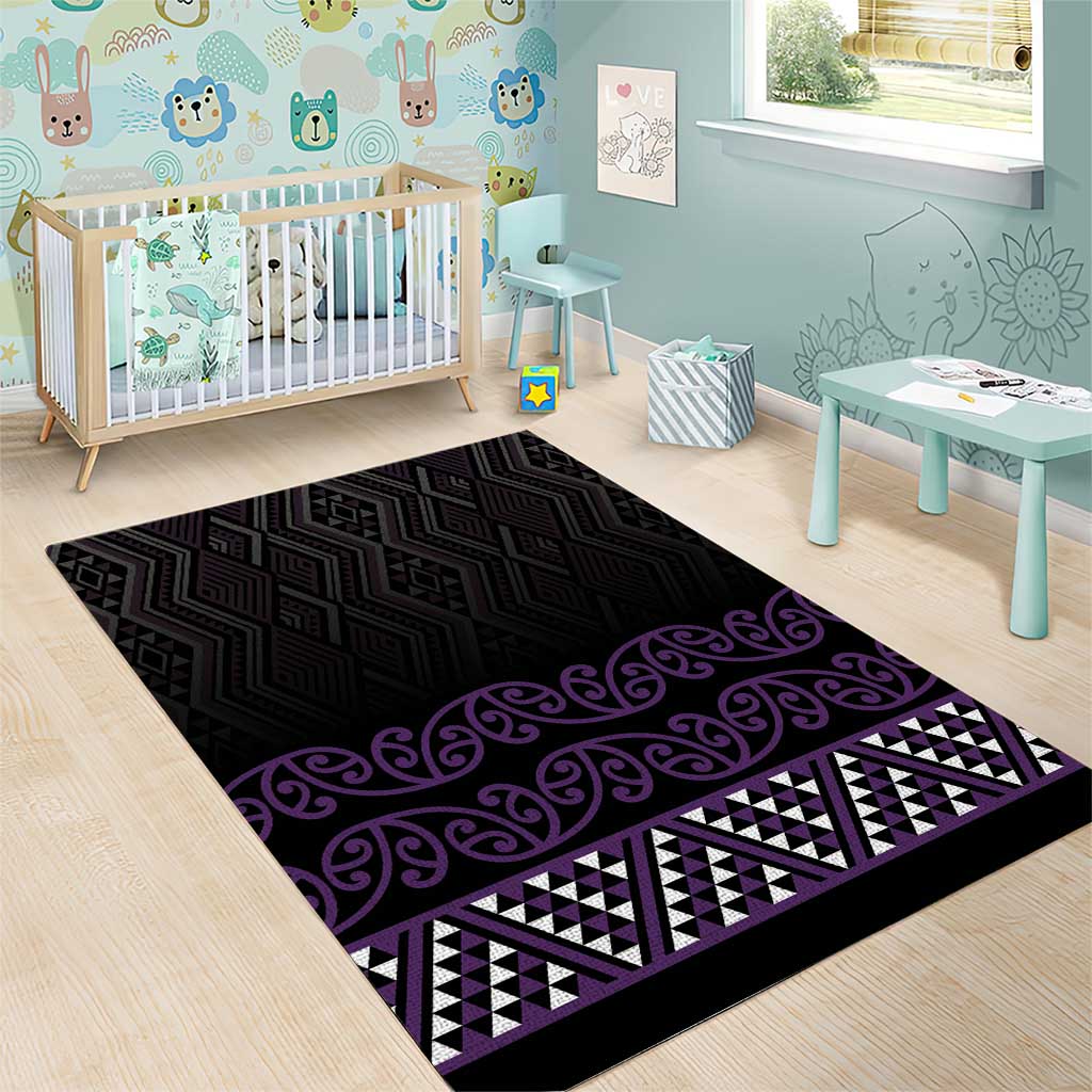 Maori Taniko Patterns Area Rug Purple Niho Taniwha Mix Paatiki Motifs