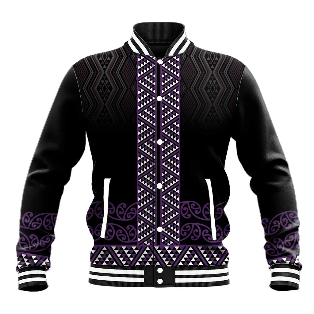 Maori Taniko Patterns Baseball Jacket Purple Niho Taniwha Mix Paatiki Motifs