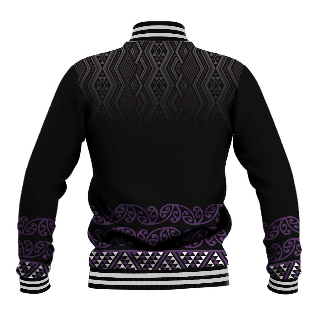 Maori Taniko Patterns Baseball Jacket Purple Niho Taniwha Mix Paatiki Motifs LT7 - Polynesian Pride