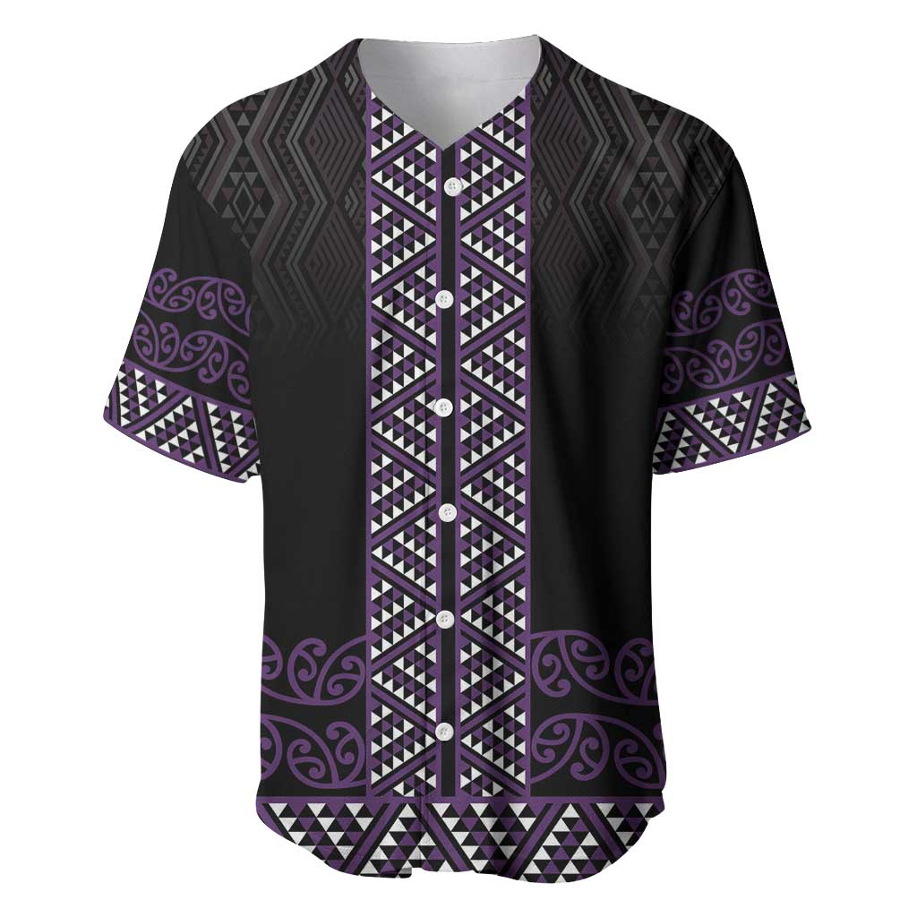 Maori Taniko Patterns Baseball Jersey Purple Niho Taniwha Mix Paatiki Motifs