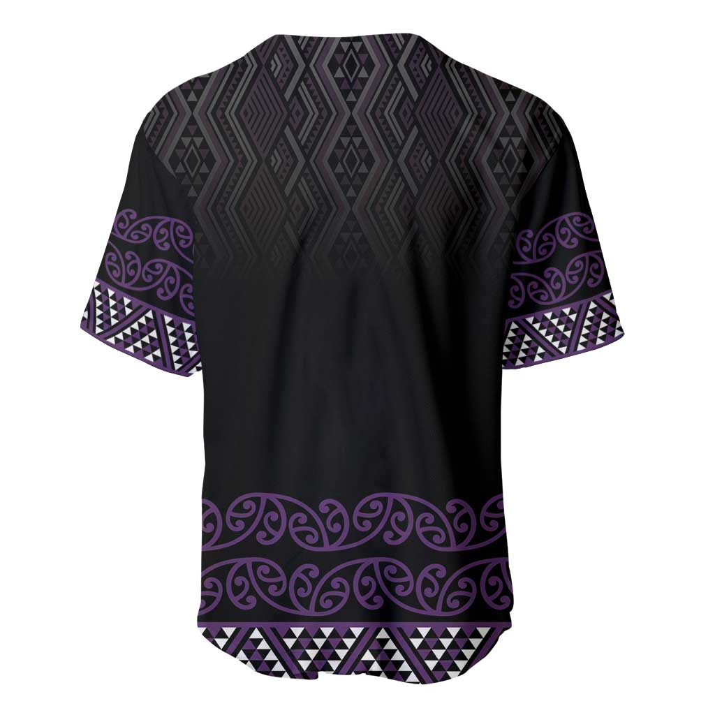 Maori Taniko Patterns Baseball Jersey Purple Niho Taniwha Mix Paatiki Motifs
