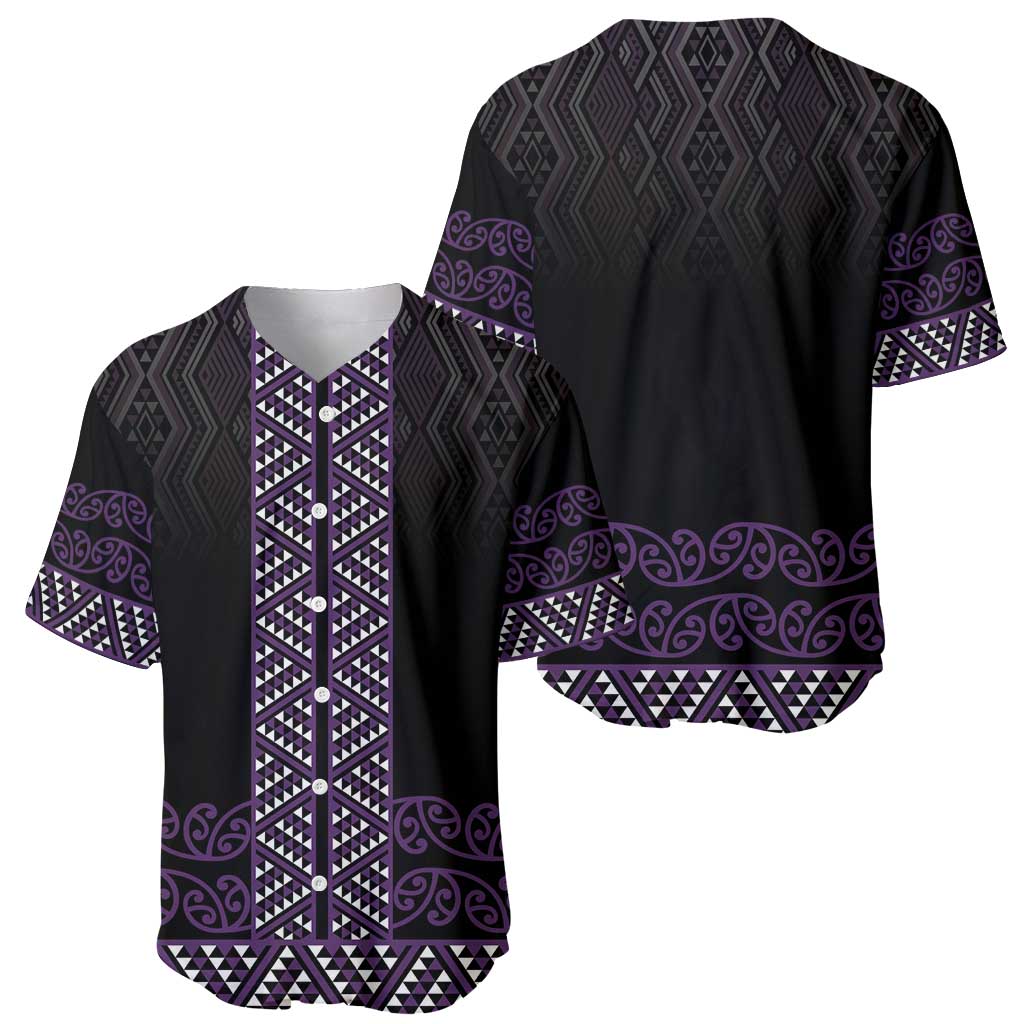 Maori Taniko Patterns Baseball Jersey Purple Niho Taniwha Mix Paatiki Motifs