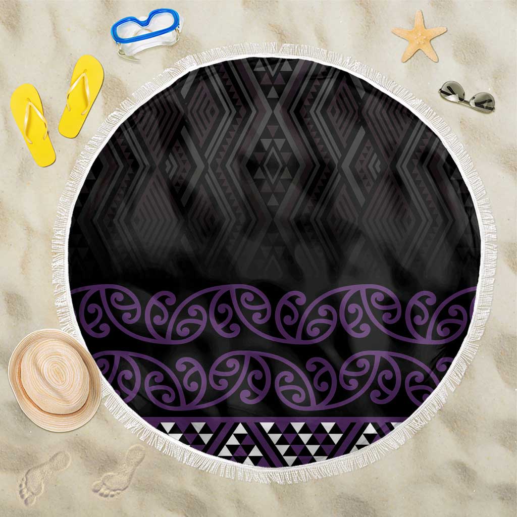 Maori Taniko Patterns Beach Blanket Purple Niho Taniwha Mix Paatiki Motifs LT7 One Size 150cm Purple - Polynesian Pride