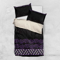Maori Taniko Patterns Bedding Set Purple Niho Taniwha Mix Paatiki Motifs