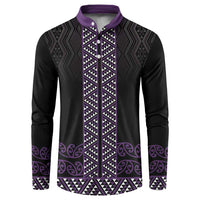 Maori Taniko Patterns Button Sweatshirt Purple Niho Taniwha Mix Paatiki Motifs LT7 Purple - Polynesian Pride