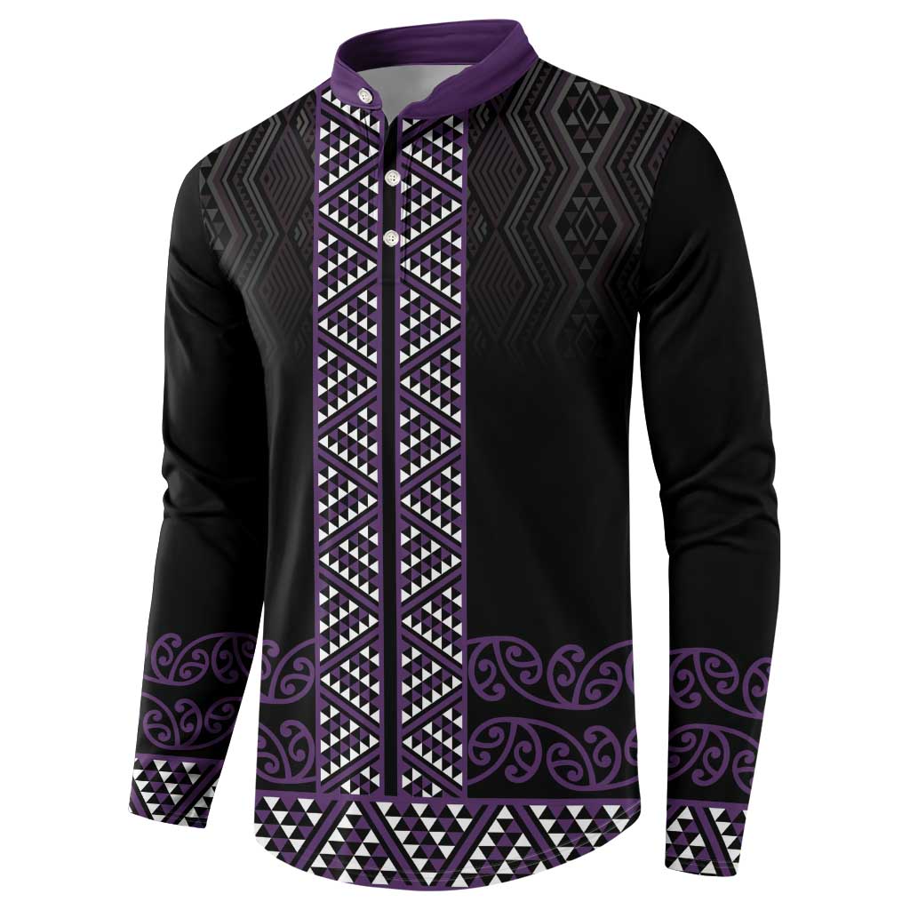 Maori Taniko Patterns Button Sweatshirt Purple Niho Taniwha Mix Paatiki Motifs LT7 - Polynesian Pride