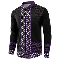 Maori Taniko Patterns Button Sweatshirt Purple Niho Taniwha Mix Paatiki Motifs LT7 - Polynesian Pride