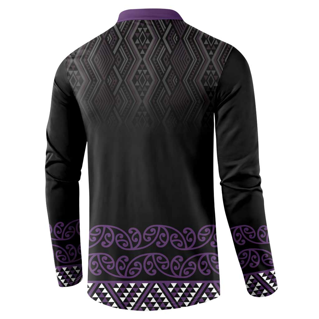 Maori Taniko Patterns Button Sweatshirt Purple Niho Taniwha Mix Paatiki Motifs LT7 - Polynesian Pride