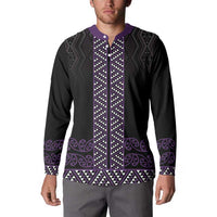 Maori Taniko Patterns Button Sweatshirt Purple Niho Taniwha Mix Paatiki Motifs LT7 - Polynesian Pride