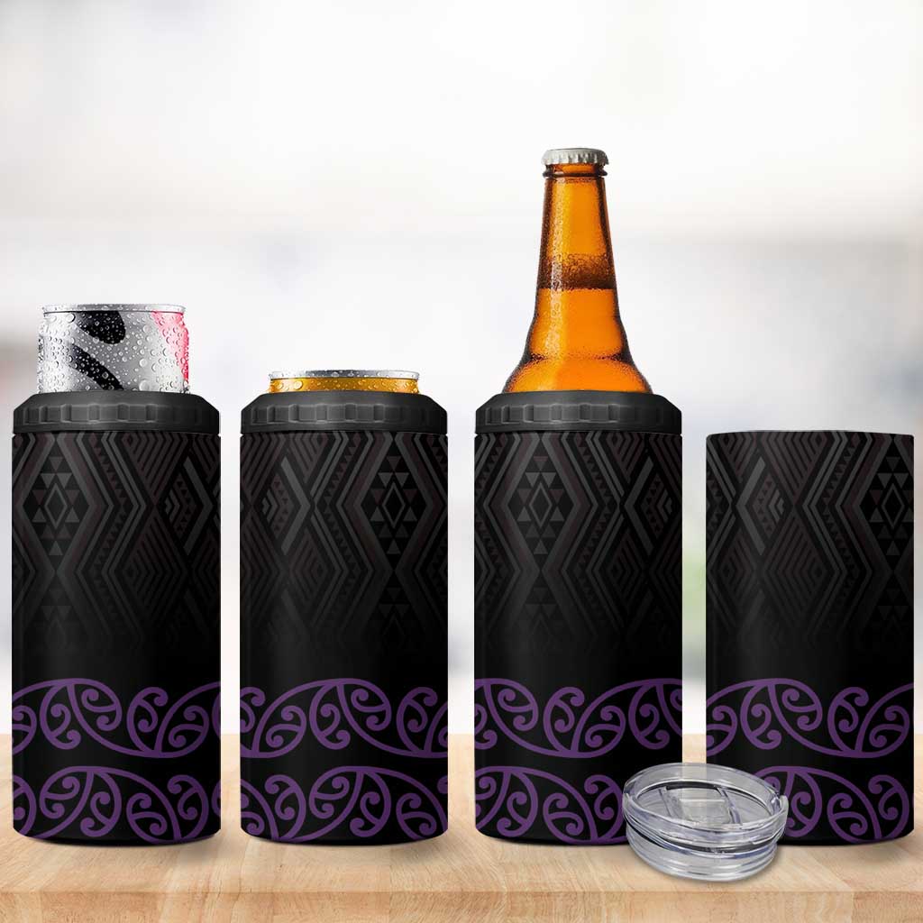 Maori Taniko Patterns 4 in 1 Can Cooler Tumbler Purple Niho Taniwha Mix Paatiki Motifs LT7 - Polynesian Pride
