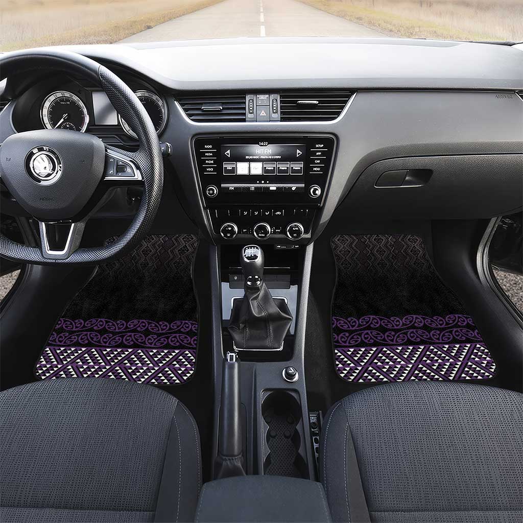 Maori Taniko Patterns Car Mats Purple Niho Taniwha Mix Paatiki Motifs LT7 Set 2pcs - Front Purple - Polynesian Pride