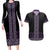 Maori Taniko Patterns Couples Matching Long Sleeve Bodycon Dress and Hawaiian Shirt Purple Niho Taniwha Mix Paatiki Motifs