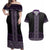 Maori Taniko Patterns Couples Matching Off Shoulder Maxi Dress and Hawaiian Shirt Purple Niho Taniwha Mix Paatiki Motifs