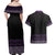 Maori Taniko Patterns Couples Matching Off Shoulder Maxi Dress and Hawaiian Shirt Purple Niho Taniwha Mix Paatiki Motifs