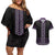 Maori Taniko Patterns Couples Matching Off Shoulder Short Dress and Hawaiian Shirt Purple Niho Taniwha Mix Paatiki Motifs