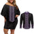 Maori Taniko Patterns Couples Matching Off Shoulder Short Dress and Long Sleeve Button Shirt Purple Niho Taniwha Mix Paatiki Motifs