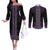 Maori Taniko Patterns Couples Matching Off The Shoulder Long Sleeve Dress and Long Sleeve Button Shirt Purple Niho Taniwha Mix Paatiki Motifs