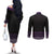 Maori Taniko Patterns Couples Matching Off The Shoulder Long Sleeve Dress and Long Sleeve Button Shirt Purple Niho Taniwha Mix Paatiki Motifs