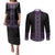 Maori Taniko Patterns Couples Matching Puletasi and Long Sleeve Button Shirt Purple Niho Taniwha Mix Paatiki Motifs